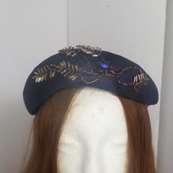 blue beaded headband closer view