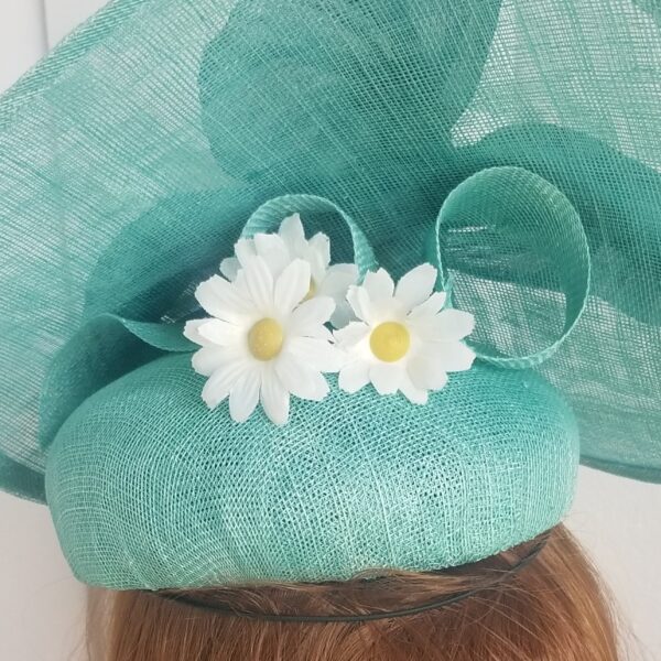 large aqua hat reverse side close up