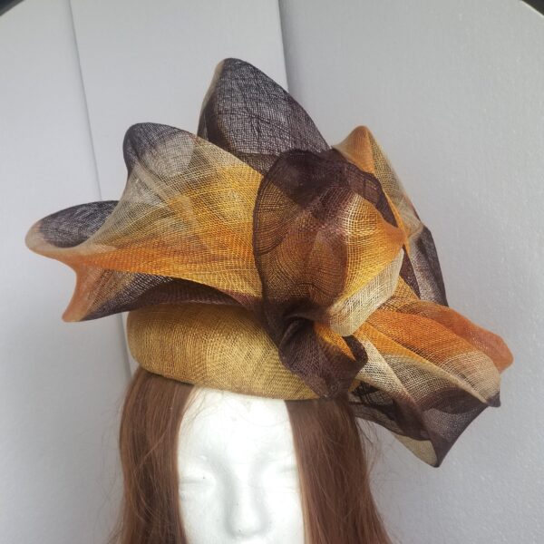large brown tone freeform hat closer view