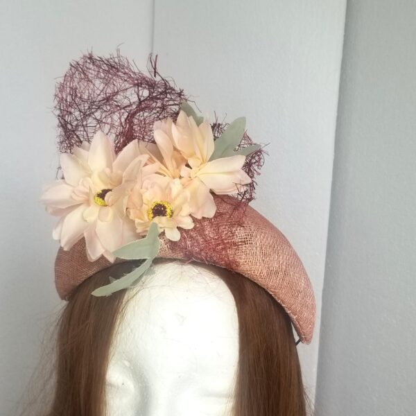 peony decorated headband close up