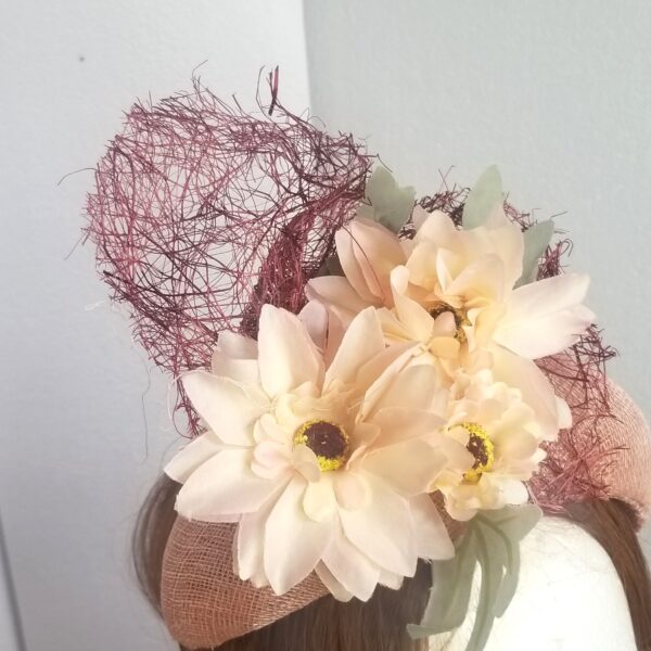peony decorated headband close up