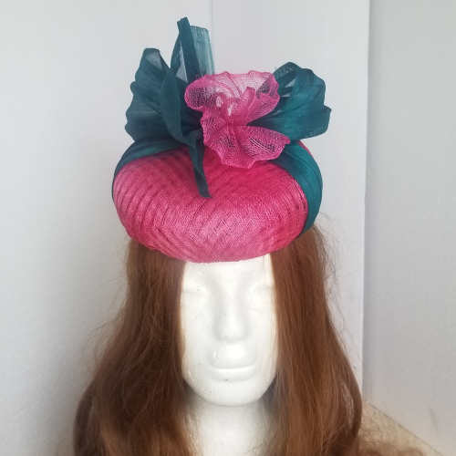 pink lattice and aqua trim button hat