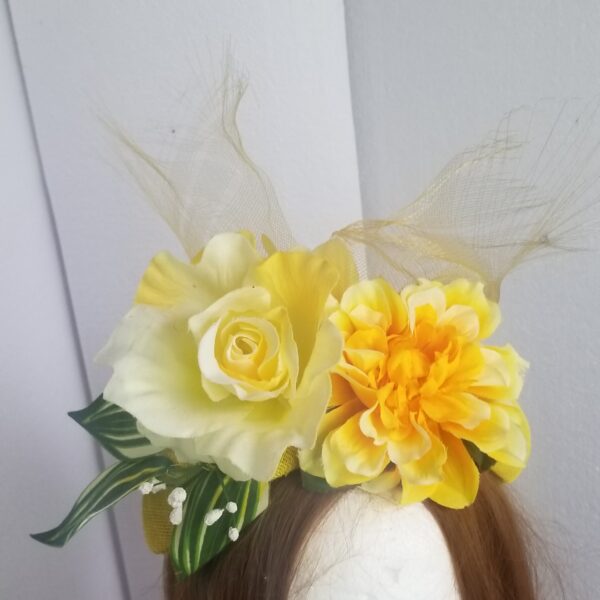yellow floral headband close up