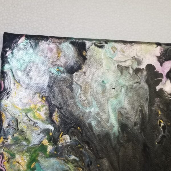 black background acrylic pour 2 close up