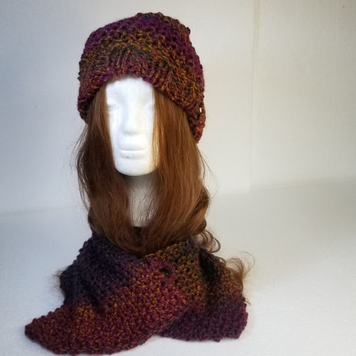 Knitted beanie hat and collar