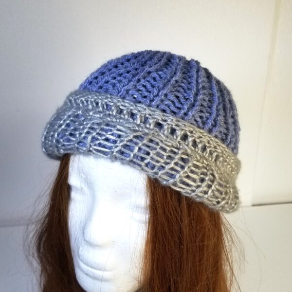 blue and grey hat