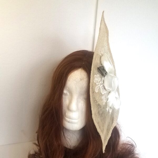 leaf lurex fascinator on side