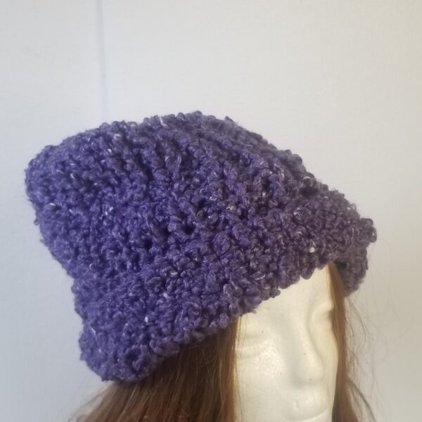 mauve slouchy beanie close up