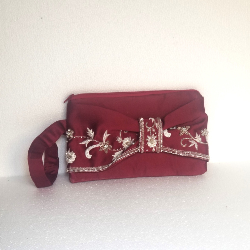 Small Red Satin Clutch Bag 1