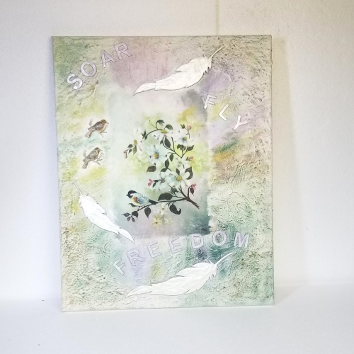 mixed media picture Soar with birds