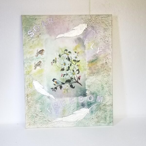 mixed media picture Soar with birds