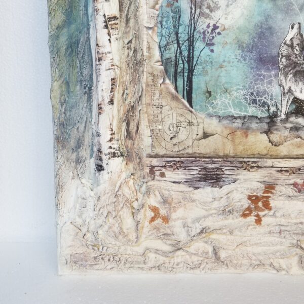 wolf mixed media canvas left bottom corner