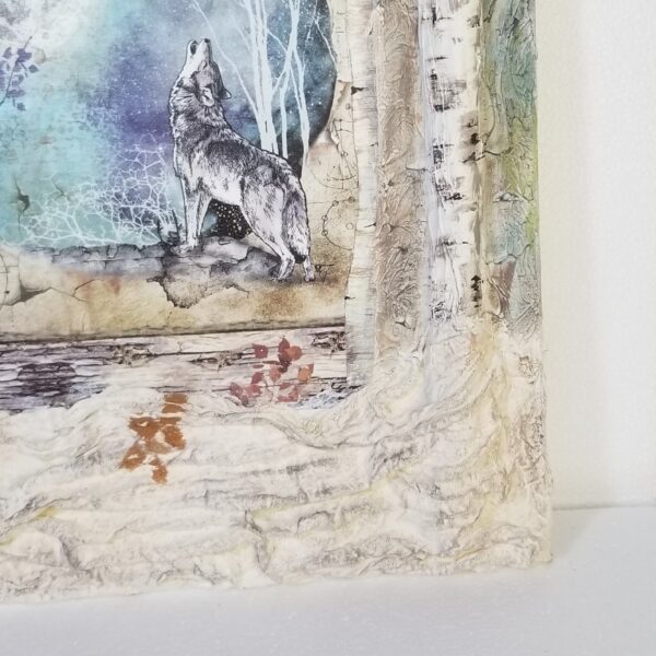 wolf mixed media canvas bottom right corner