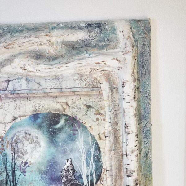 wolf mixed media canvas to right corner