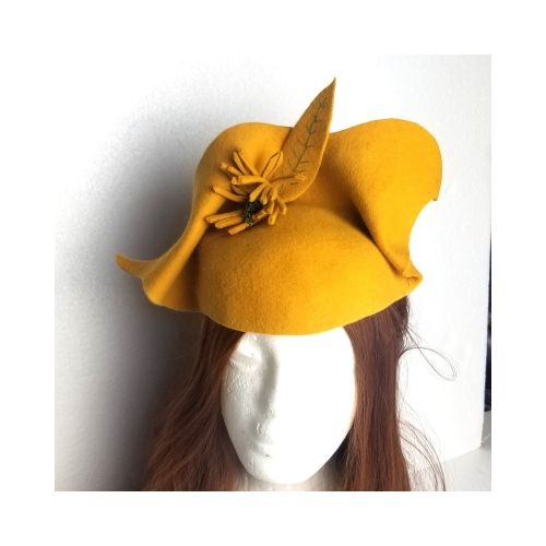 ochre felt hat with flower