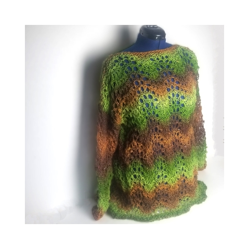 lacy green and brown knitted jumper
