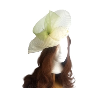 cream sinamay button hat with cream and green crin