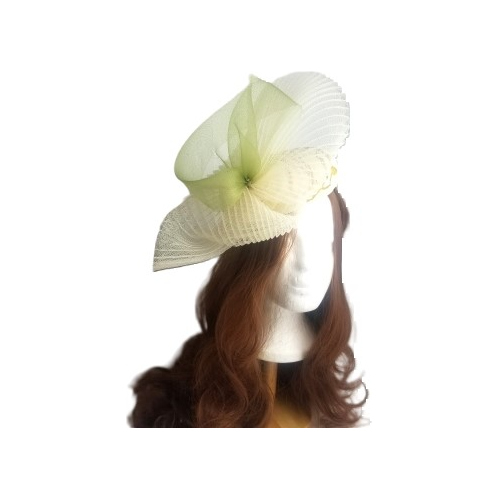 cream sinamay button hat with cream and green crin