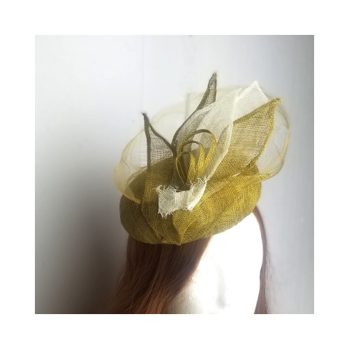 gold sinamay button hat