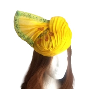 yellow silk abaca turban hat bg