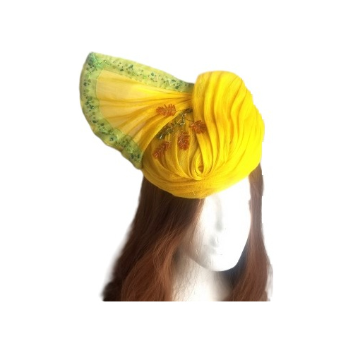 yellow silk abaca turban hat bg