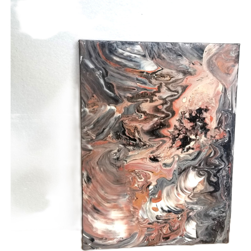 black pinks and copper acrylic pour