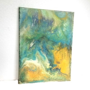 blue and yellow metallic acrylic pour