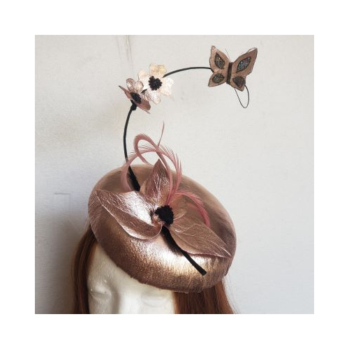 Metallic pink leather button hat