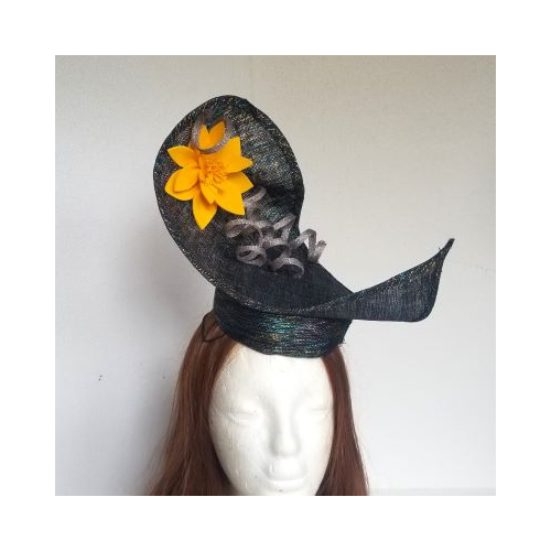Black and metallic leaf twist hat