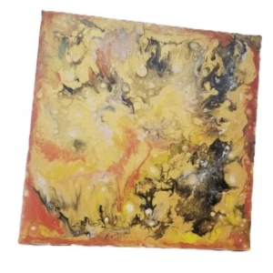 Acrylic pour orange, gold, black large
