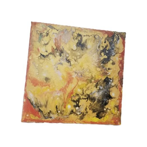 Acrylic pour orange, gold, black large