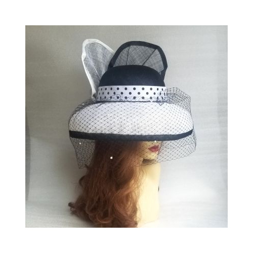 black and white round hat
