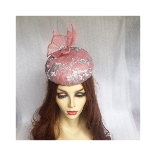 dusky pink and grey button hat